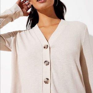 LOFT Ribbed Button Top
